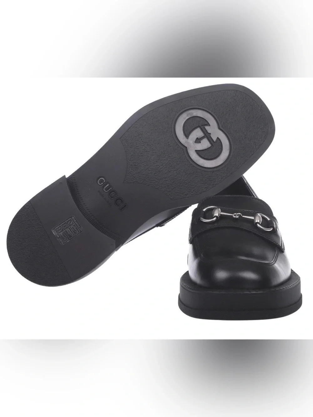 Gucci Black Leather Horsebit Lug Sole Loafers